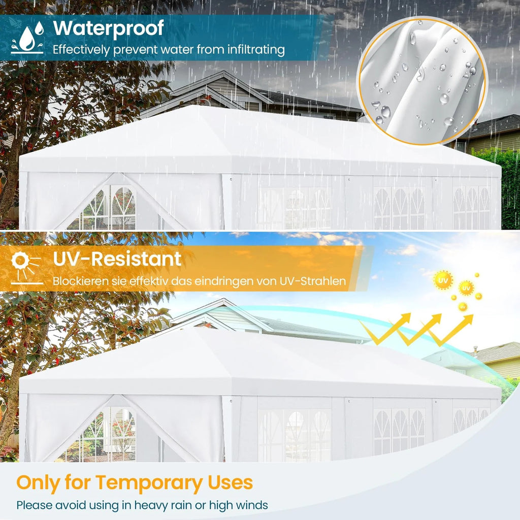 Hoteel Party Tent 10x20 Canopy Tents for Parties with 4 Removable Sidewalls, Patio Camping Gazebo, Portable Tent for Parties, Weddings, BBQ, Waterproof, White