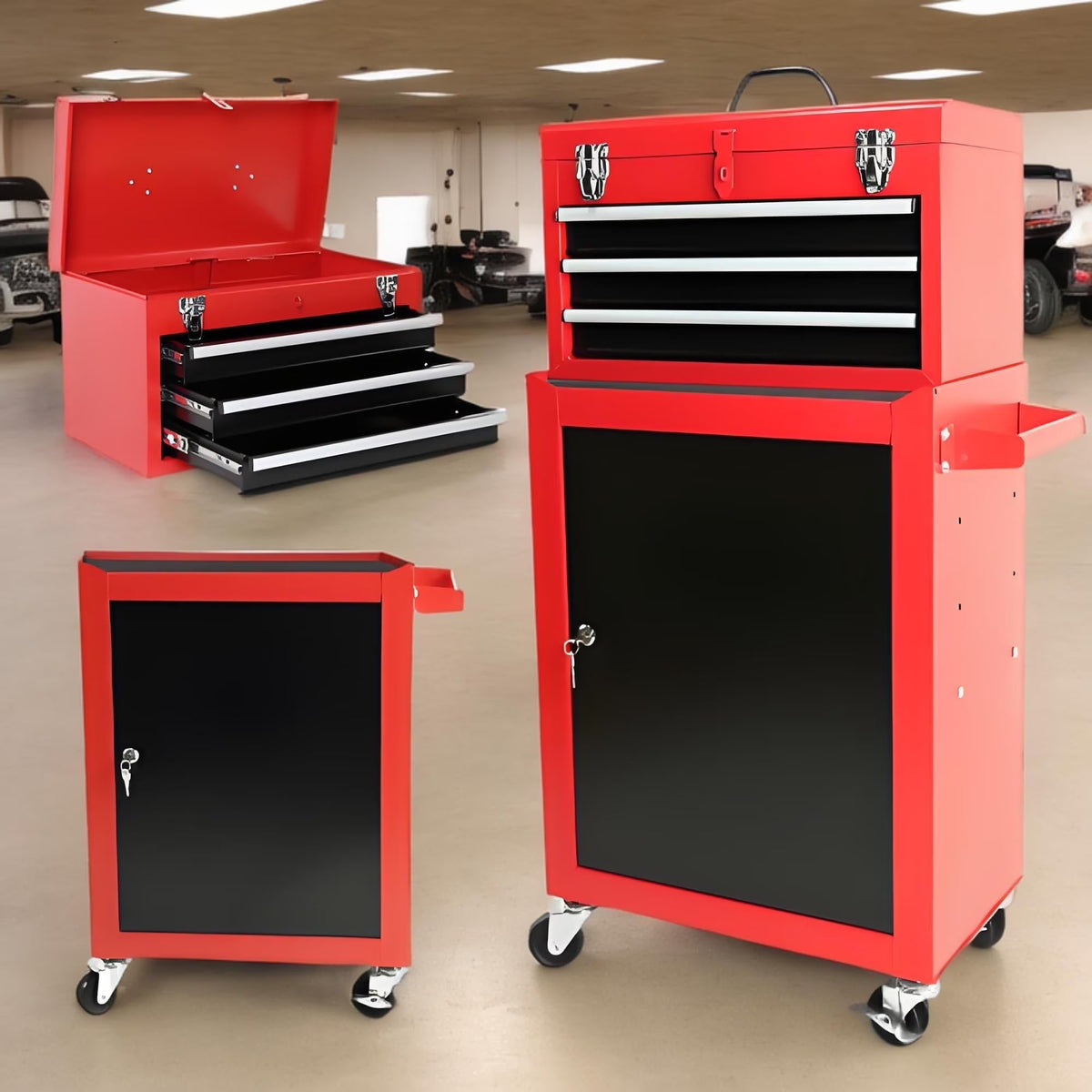 3-Drawer Rolling Tool Chest with Wheels -C Heavy-Duty Storage Cabinet, Locking System, and Adjustable Shelf for Garage and Warehouse