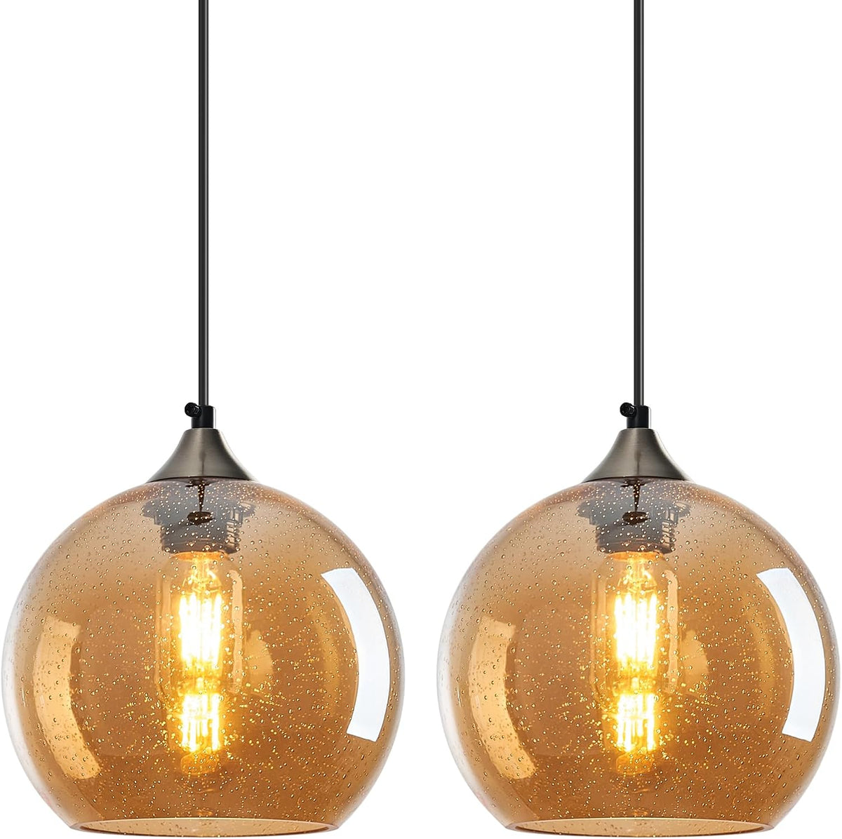 Amber Pendant Lights Kitchen Island 3 Pack, 5.9 in Seeded Glass Globe