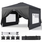 10'x10' Pop-up Canopy Tent with 4 Removable Sidewalls -?Lofka   Portable Outdoor Canopy with 4 Sandbags, 8 Stakes & Ropes -?Perfect for Beach, Party, Patio & Yard Events, Black