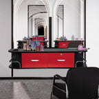 RESHABLE Modern Wall-Mounted Salon Station Barber Cabinet with Locking Drawer Storage Table for Hair Stylist Black