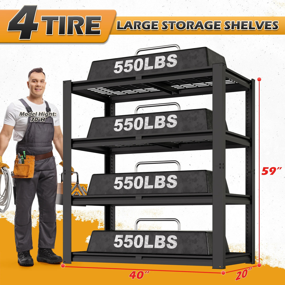 TrumanPick Storage Shelves 2200LBS Metal Wire Shelving Units Garage Storage Rack 40"W x 20"D x 59"H Heavy Duty Adjustable Industrial Shelving