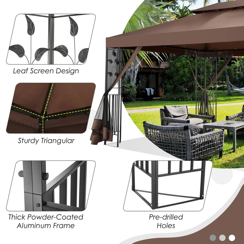 SANOPY 10'x13.3' Metal Patio Gazebo, Outdoor Gazebo Canopy Tent for Backyard with Mesh Curtains, Gazebos Shelter with Display Shelves, Steel Frame, Patio Covers for Tailgate