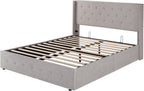 Queen Size Lift Up Storage Bed with Wingback Headboard, Upholstered Platform Bed Frame with Hidden Storage
