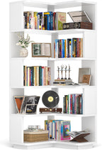 Corner Book Shelf, 6-Shelf L Shaped Corner Bookshelf with Baffle