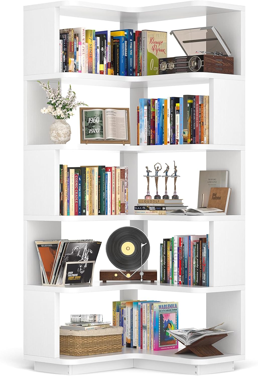 Corner Book Shelf, 6-Shelf L Shaped Corner Bookshelf with Baffle