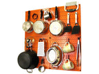 Wall Control Kitchen Pegboard Organizer Pots and Pans Pegboard Pack Storage and Organization Kit with Orange Pegboard and Blue Accessories