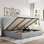 Queen Size Lift Up Storage Bed with Wingback Headboard, Upholstered Platform Bed Frame with Hidden Storage