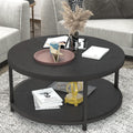 Round Coffee Table, 36" Coffee Table for Living Room, 2-Tier Rustic Wood Desktop with Storage Shelf, Modern Design Home Furniture (Light Walnut)