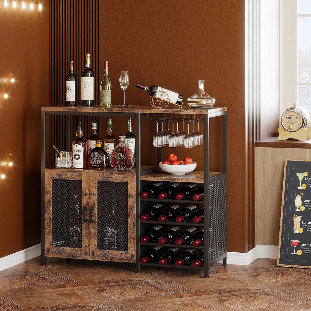 Bar Cabinet with Wine Rack, Liquor Cabinet for Home, Wine Bar with Storage, Home Bar Furniture for Living Room, Buffet Cabinet & Sideboard with Alcohol Storage