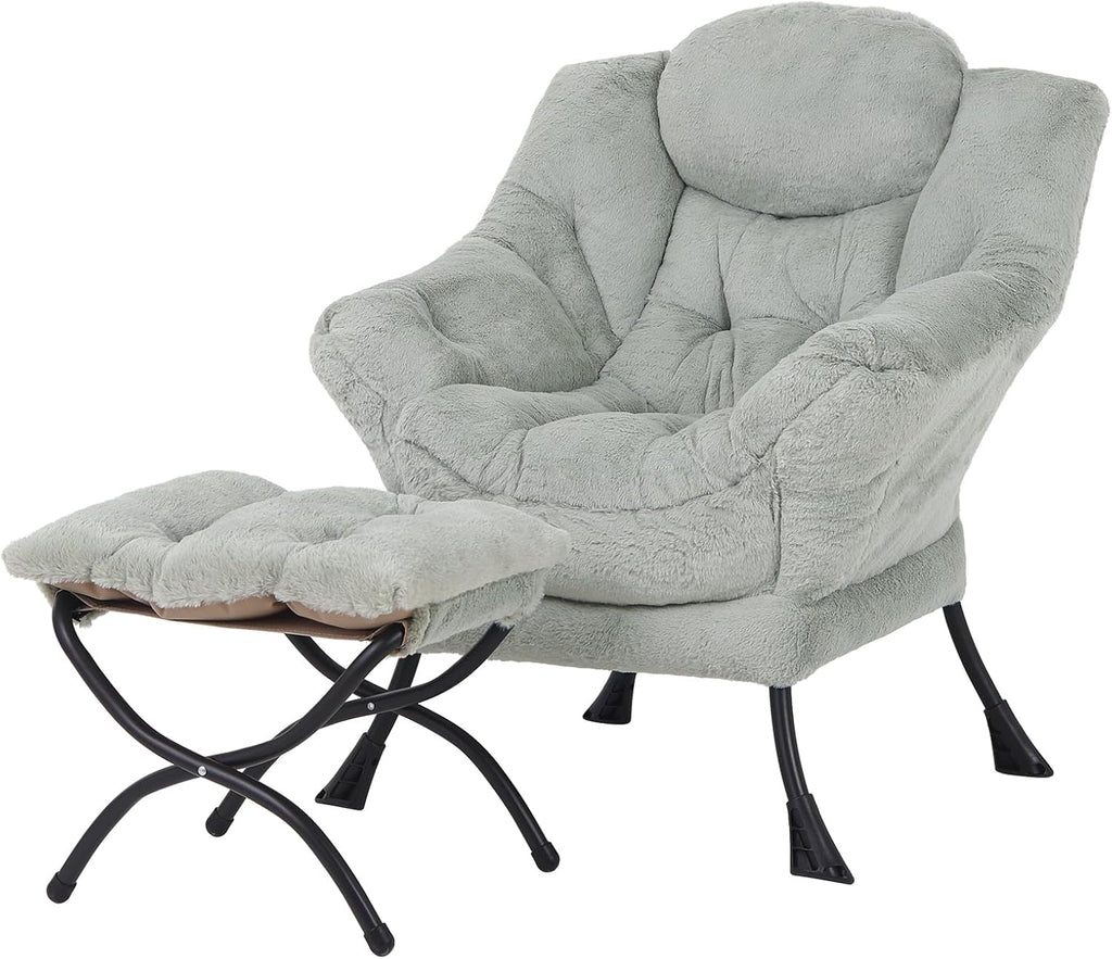 Lazy Chair with Ottoman, Reading Chair with Footrest, Dark Grey