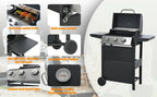 3 Burner BBQ Propane Gas Grill, Stainless Steel 30,000 BTU Patio Garden Barbecue Grill with Two Foldable Shelves