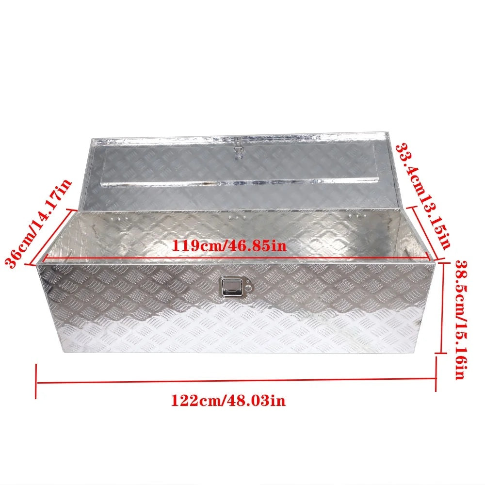 SEBLAFF 49 Inch Trailer Tongue Tool Box Chest Box Diamond Tread Aluminum Heavy Duty Truck Pick Up Underbody Storage Organizer Handling Tools Weather Resistant w/Lock Sliver