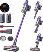 Cordless Vacuum Cleaner, 2 Batteries 110 Mins Runtime Vacuum Cleaners for Home, 45KPA 550W Stick Vacuum with Brushless Motor, Automatically Adjust Suction, Handheld Vacuum for Pet Hair/Carpet/Floor