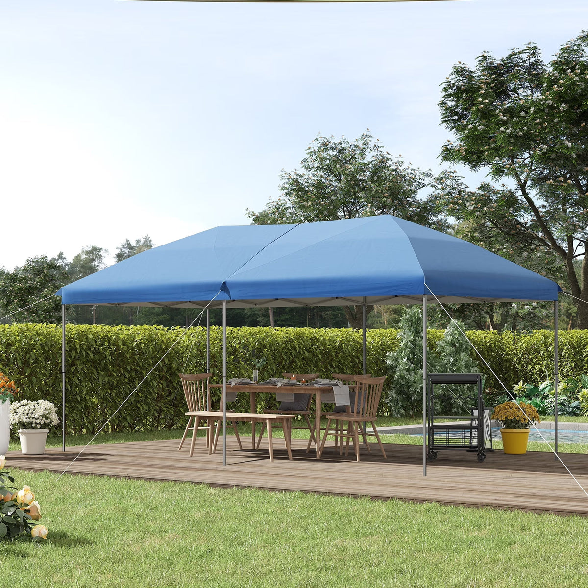 Outsunny 10' x 19' Pop Up Canopy with Easy Up Steel Frame, 3-Level Adjustable Height and Carrying Bag, Sun Shade Event Party Tent for Patio, Backyard, Garden, Blue