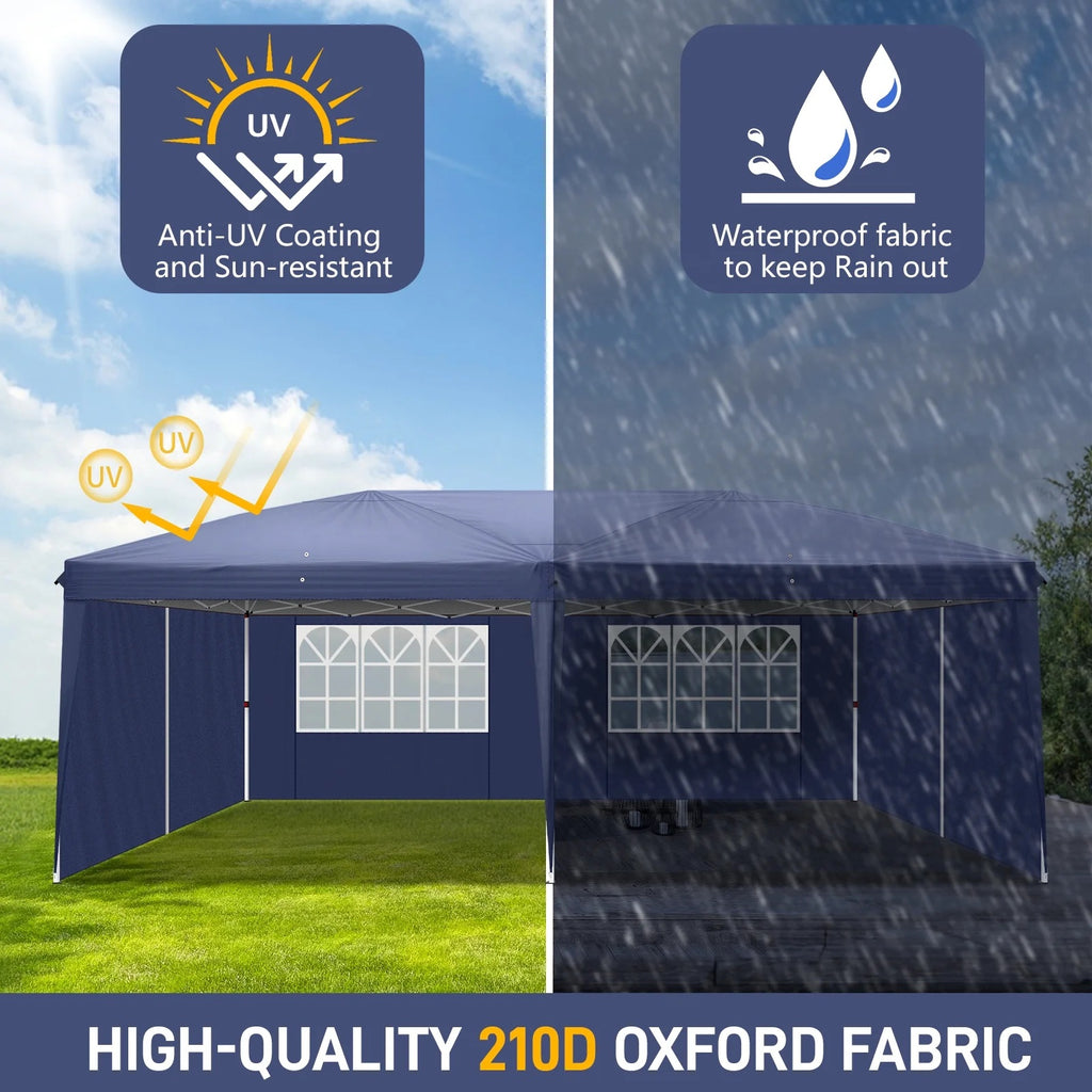 UBesGoo Ez Pop Up Patio Canopy Tent Gazebo Outdoor Party with 6 Sidewalls 10 x 20 ft Blue