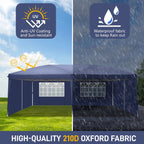 UBesGoo Ez Pop Up Patio Canopy Tent Gazebo Outdoor Party with 6 Sidewalls 10 x 20 ft Blue