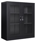 saney Black Metal Storage Cabinet with Doors and Shelves,Glass Cabinet Display Cabinet with Glass Doors,Office Cabinet with Storage Shelves and Double Doors, for Garage and Utility Room, Home Office