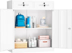 Superday Locking Metal Storage Cabinet with 2 Drawers, Lockable Garage Storage Cabinet with Locking Doors and Adjustable Shelves, Tool Cabinets for Home Office, School, Etc