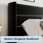 Queen Size Lift Up Storage Bed with Wingback Headboard, Upholstered Platform Bed Frame with Hidden Storage