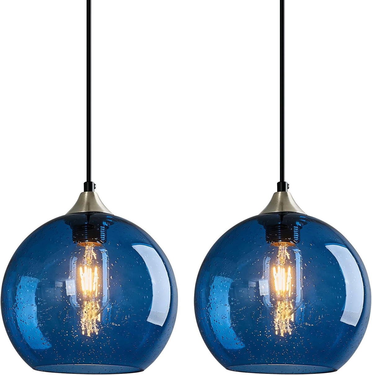 Amber Pendant Lights Kitchen Island 3 Pack, 5.9 in Seeded Glass Globe