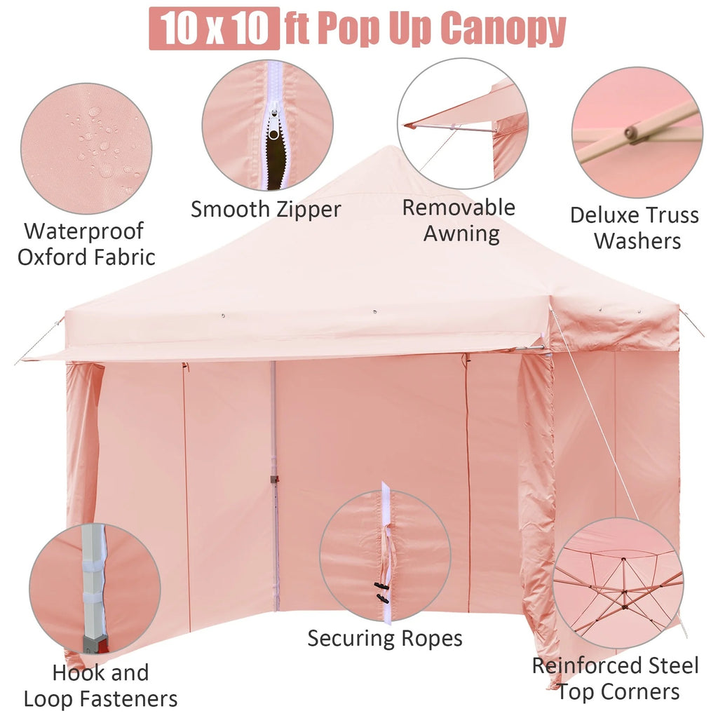 Patiojoy 10x10ft Pop up Tent, 4 Height Adjustment Folding Camping Tent with Awning Blue