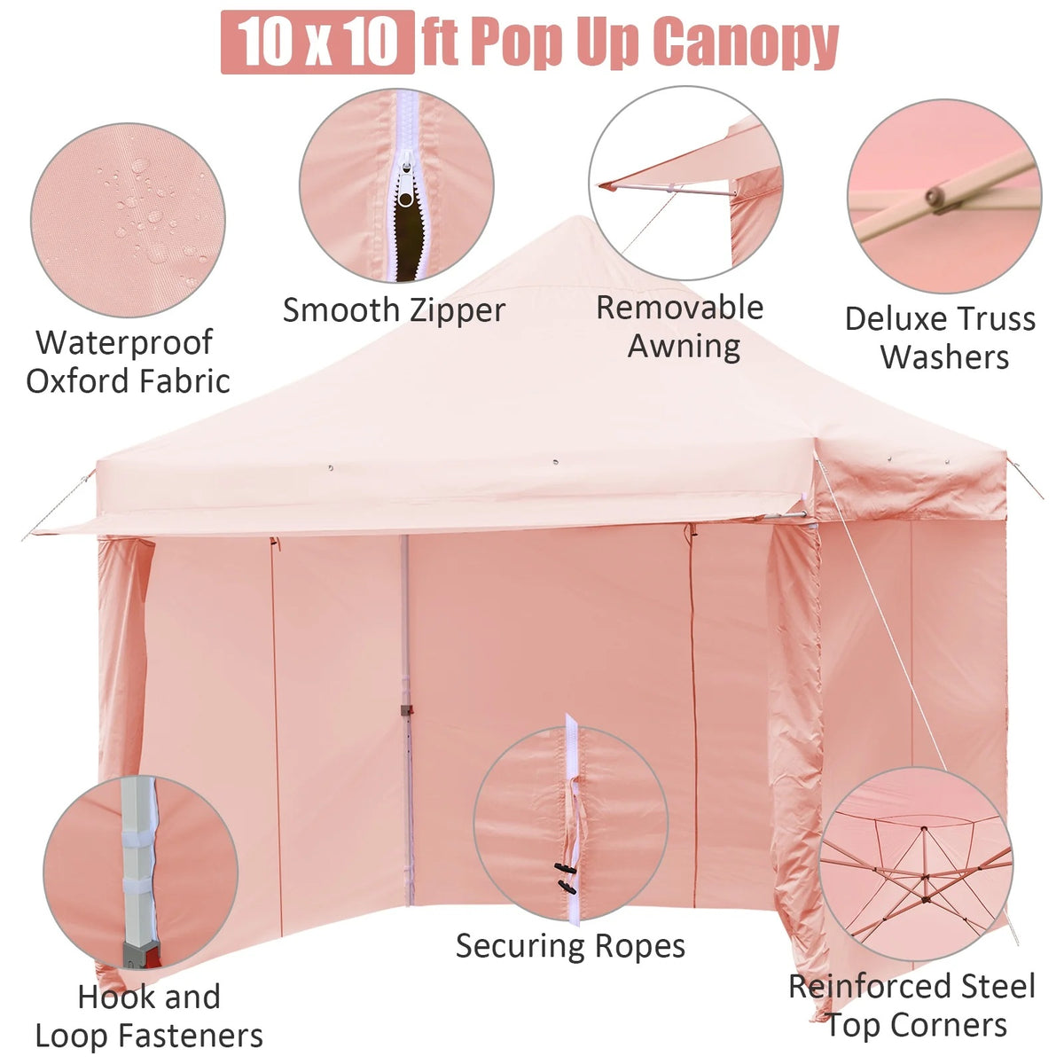 Patiojoy 10x10ft Pop up Tent, 4 Height Adjustment Folding Camping Tent with Awning Blue