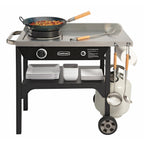 Outdoor Wok Station, 50,000 BTU Propane Outdoor Wok Burner w Prep Table, 14 Carbon Steel Wok for Stir Fry, Searing, BBQ Black