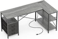 L Shaped Office Desk with Power Outlets & 3 Drawers