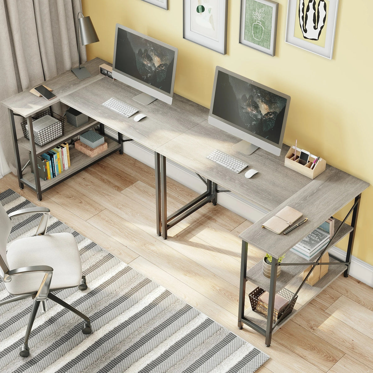Small L Shaped Computer Desk with Storage Shelves, Compact Corner Workstation for Home Office and Study