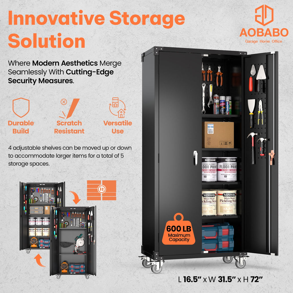 Aobabo 72 Inch Locking Storage Cabinet w/ Adjustable Shelves, Gray