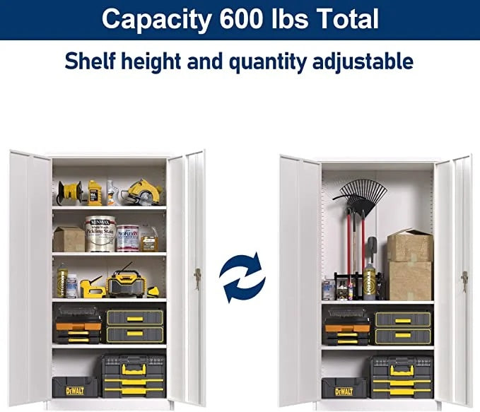 Aobabo Metal Storage Cabinet with Lock & Pegboard,Garage Storage Cabinet with 5 Adjustable Shelves,Tool Storage Cabinets for Home Office Garage,Assembly Required,Black