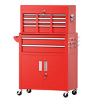 SUNCROWN 2-IN-1 Tool Chest, 8-Drawer Rolling Tool Chest with Hooks and Lockable Wheels,Metal Storage Detachable Top Tool Box with Lockable Wheels for Garage, Workshop, Art Studio(Black)