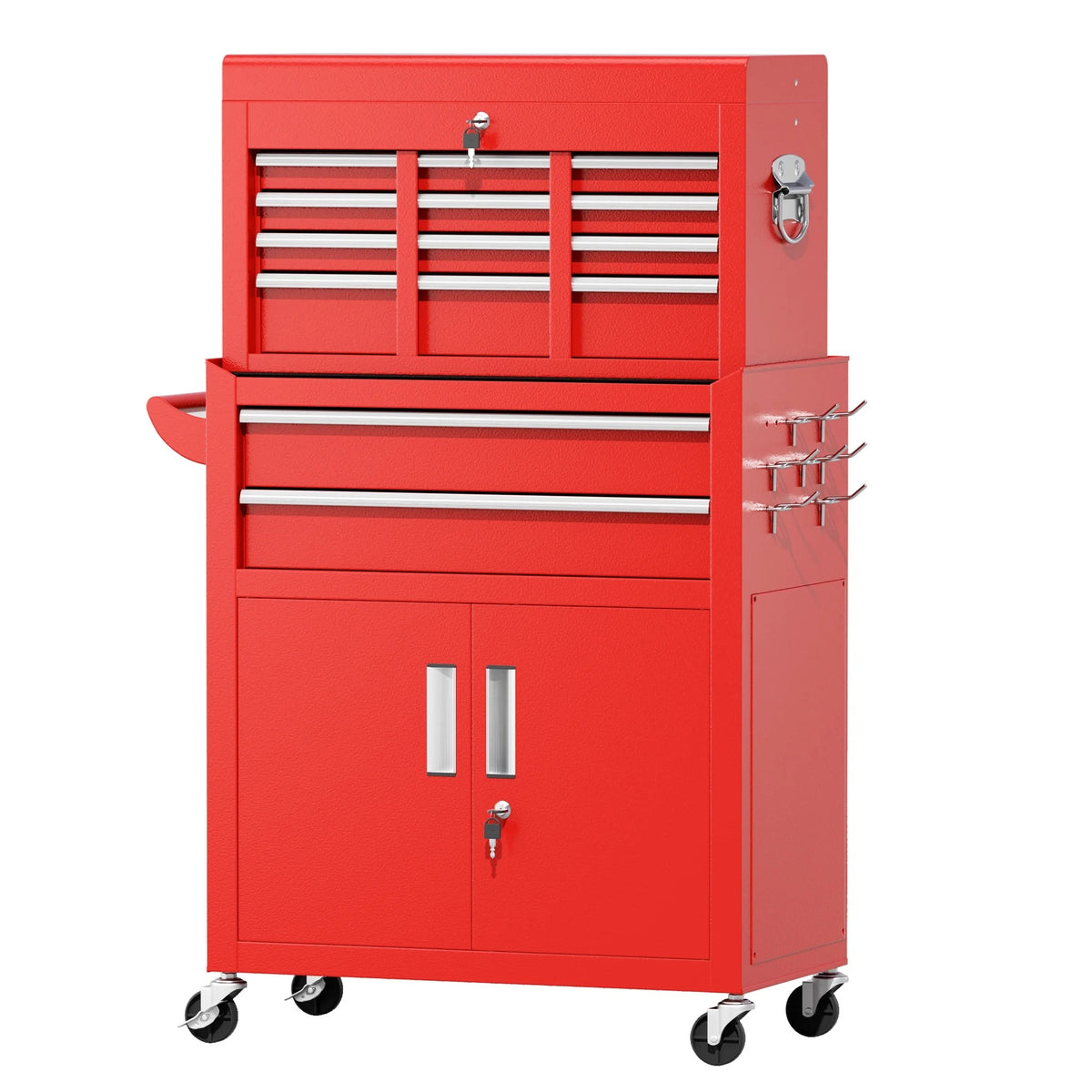 SUNCROWN 2-IN-1 Tool Chest, 8-Drawer Rolling Tool Chest with Hooks and Lockable Wheels,Metal Storage Detachable Top Tool Box with Lockable Wheels for Garage, Workshop, Art Studio(Black)