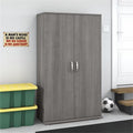 Pemberly Row Tall Garage Storage Cabinet in Platinum Gray - Engineered Wood