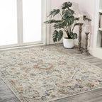 Bohemian Medallion Low-Pile Machine-Washable Area Rug, Cream and Terra