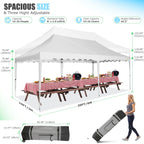 HOTEEL Canopy 10'x20' Pop Up Canopy Tent Heavy Duty Waterproof Adjustable Commercial Instant Canopy Outdoor Party Canopy Parties,Wedding,Outside Patio,Event,Backyard,White