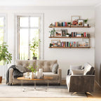 72 Inch Floating Wood Wall Shelves, Set of 3 Burnt Wood Display and Storage Shelves for Home Decor