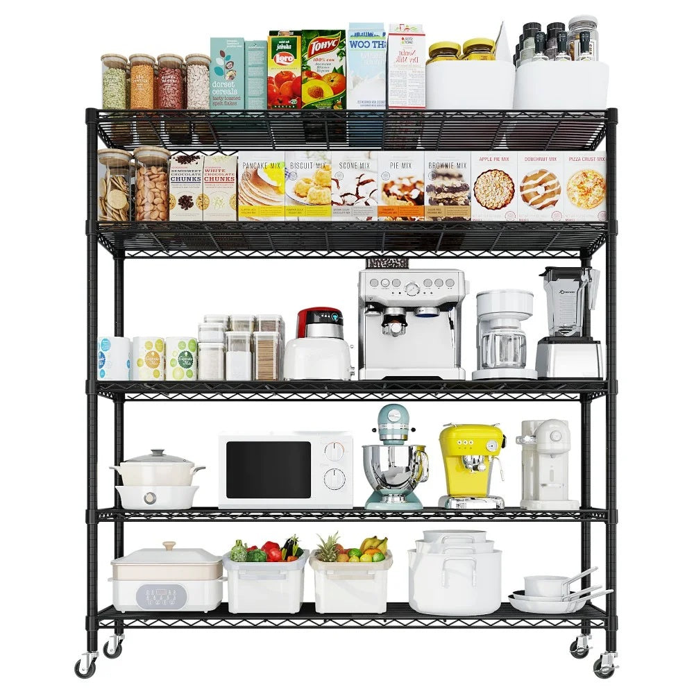 IVV 5-Tier Wire Shelving Unit with Wheels, 3125LBS NSF Heavy Duty Adjustable Metal Storage Rack for Garage,Pantry,Kitchen,Business,Warehouse, 59.06"W x 17.72"D x 74.02"H (Black)