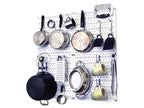 Wall Control Kitchen Pegboard Organizer Pots and Pans Pegboard Pack Storage and Organization Kit with White Pegboard and Blue Accessories