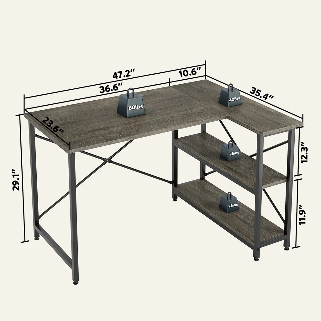 Small L Shaped Computer Desk with Storage Shelves, Compact Corner Workstation for Home Office and Study