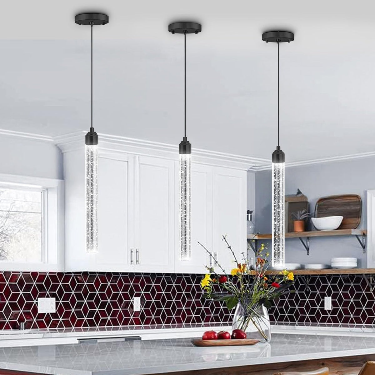 Modern Crystal Pendants Lighting Mini Chandelier for Kitchen Island LED Dimmable Ceiling Handing Lighting Adjustable Flush Mount Ceiling Light for Dining Room Hallway