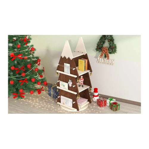 Christmas Rotating Bookshelf Wooden Storage Rack for Kids Room 360° Display Organizer for Study Room