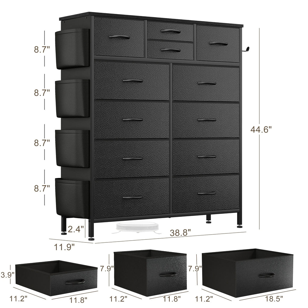 12 Drawer Fabric Dresser, Tall Bedroom Chest of Drawers with Storage