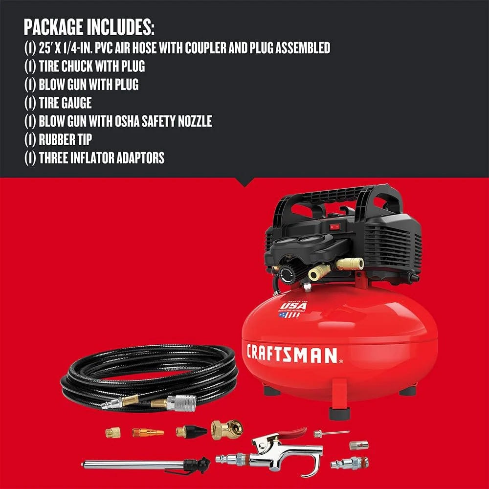 6 Gallon Pancake Air Compressor, Oil-Free Portable Compressor Kit for Garage, Workshop and DIY Projects
