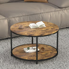 Round Coffee Table, 36" Coffee Table for Living Room, 2-Tier Rustic Wood Desktop with Storage Shelf, Modern Design Home Furniture (Light Walnut)
