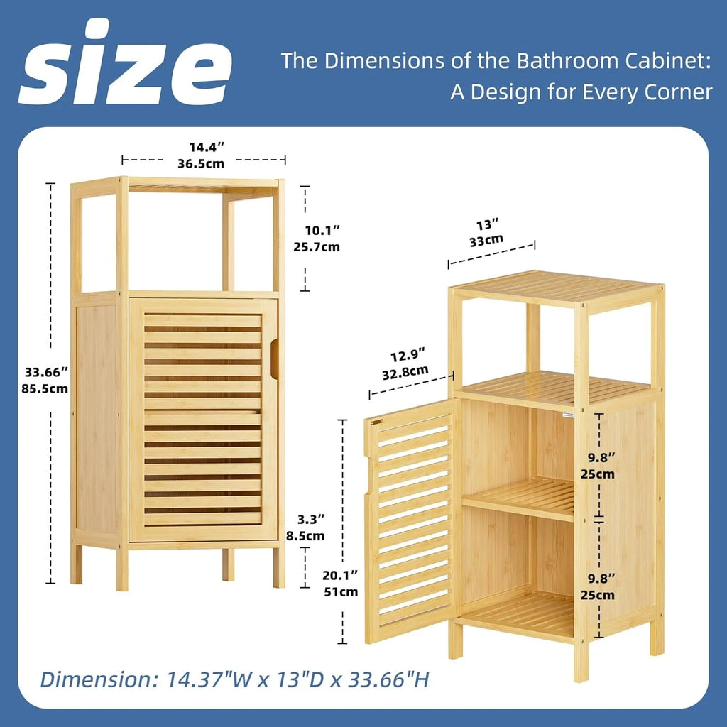 Bathroom Cabinet, Bamboo Floor Cabinet Free Standing, 4 Tier Sofa Side Storage Cupboard for Living Room Kitchen Bedroom