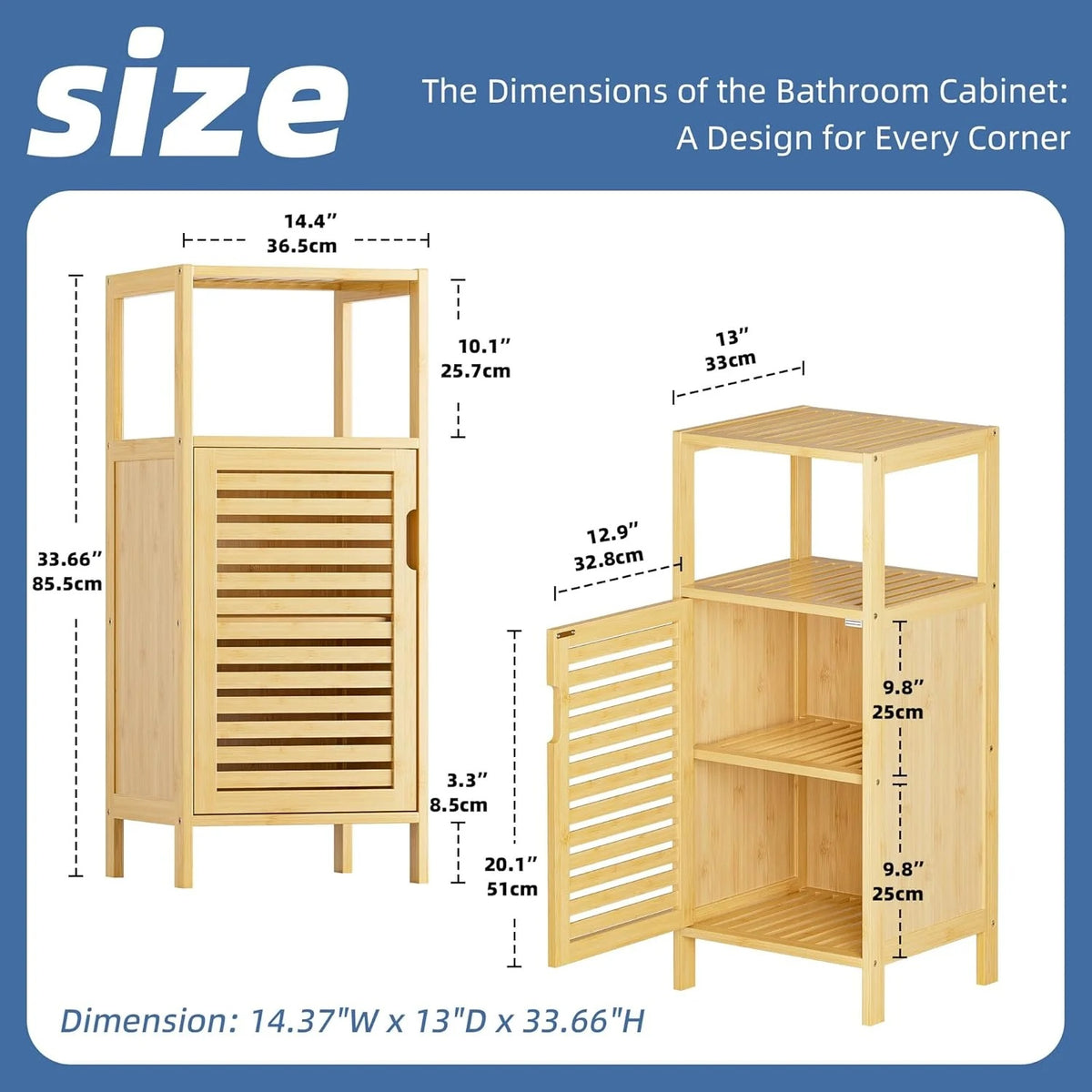 Bathroom Cabinet, Bamboo Floor Cabinet Free Standing, 4 Tier Sofa Side Storage Cupboard for Living Room Kitchen Bedroom