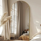 Arched Full Length Wood Floor Mirror, Full Body Standing and Wall Mounted Mirror for Bedroom, Living Room and Home Decor
