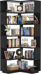 Corner Book Shelf, 6-Shelf L Shaped Corner Bookshelf with Baffle